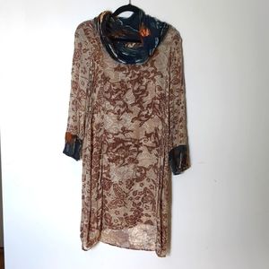 Citron Silk/Rayon Sheer Cowl Neck Dress with Velvet Detail Women's S